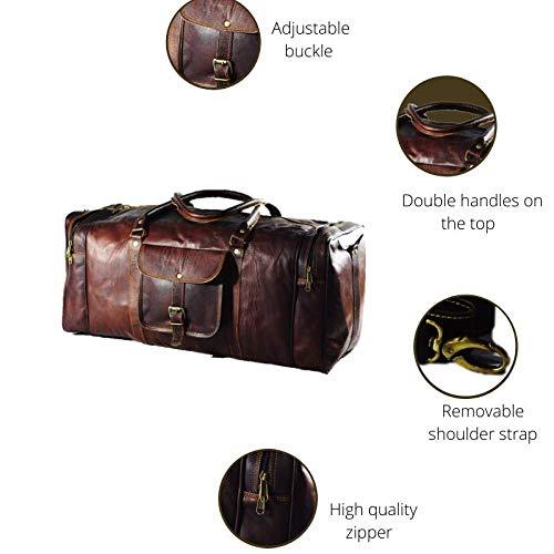 UrbanLeatherZ™ Men&#39;s 100% Leather 24in Vintage Brown Duffle Weekend Travel Bag Duffle Travel Bag UrbanLeatherZ™ 
