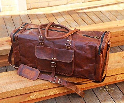 UrbanLeatherZ™ Men&#39;s 100% Leather 24in Vintage Brown Duffle Weekend Travel Bag Duffle Travel Bag UrbanLeatherZ™ 