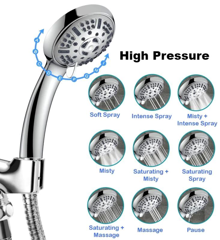 WASpa™ Deluxe Handheld Shower Head Set: Hose, 9 Modes, High Pressure, Mount shower head WASpa™ 