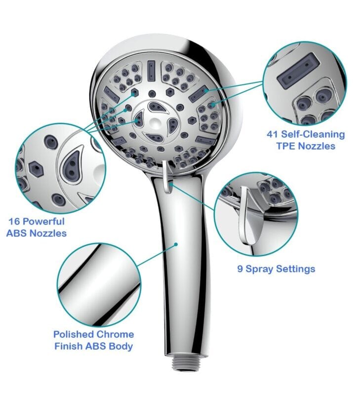 WASpa™ Deluxe Handheld Shower Head Set: Hose, 9 Modes, High Pressure, Mount shower head WASpa™ 