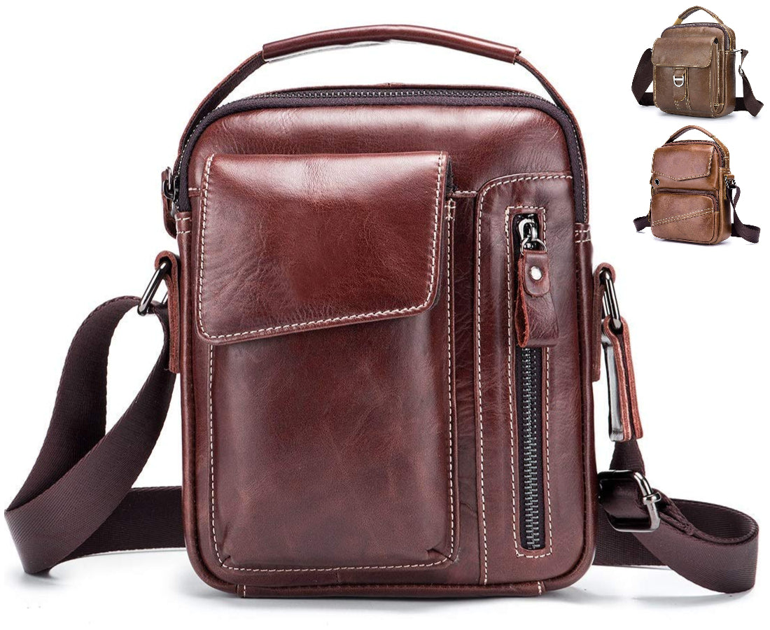 WDXElite™ Men's Genuine Leather Crossbody Sling Chest Bag - Shoulder Day Bag sling chest bag WDXElite™ Brown A 