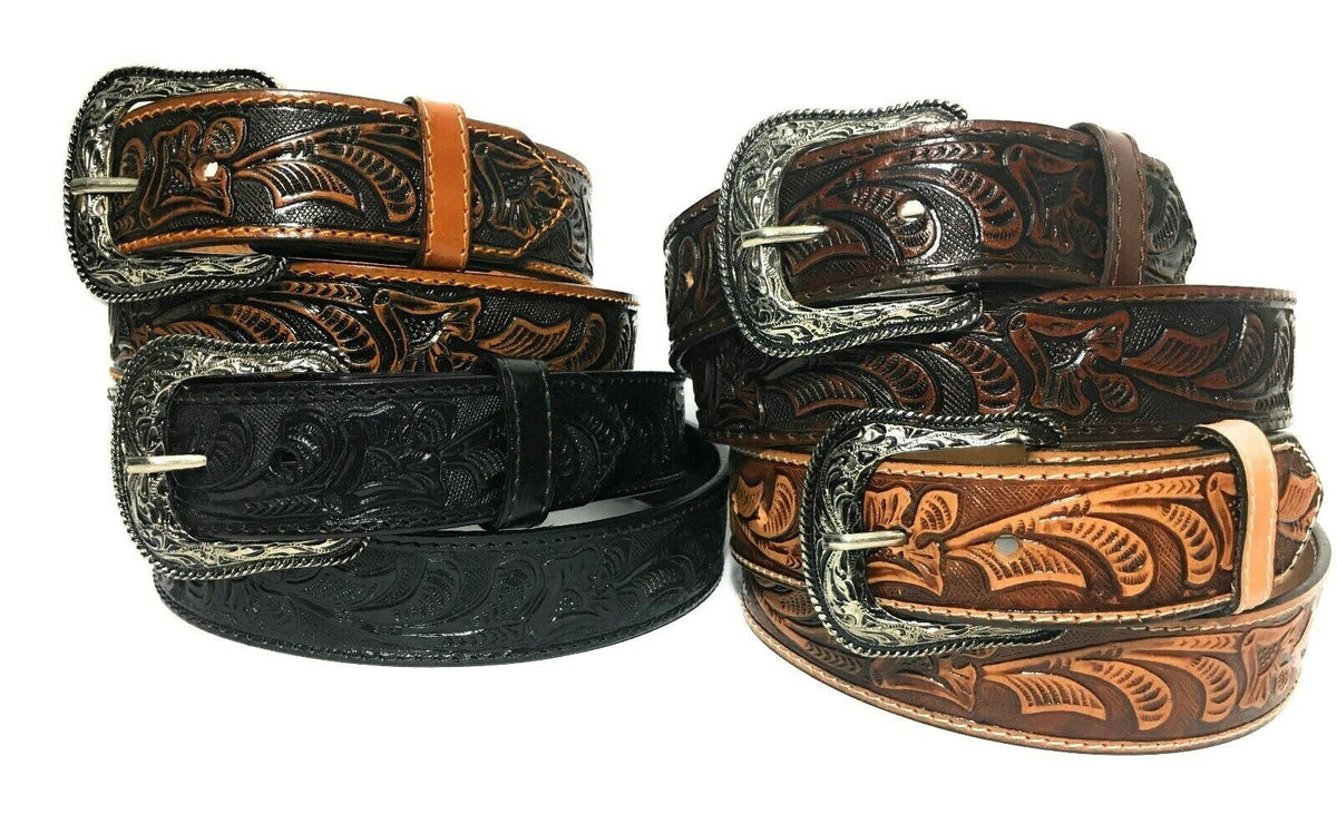 MRoyale™ Embossed Western Leather Belt | Floral Tulip, Cowboy Rodeo, 4 Colors mens belts MRoyale™ 