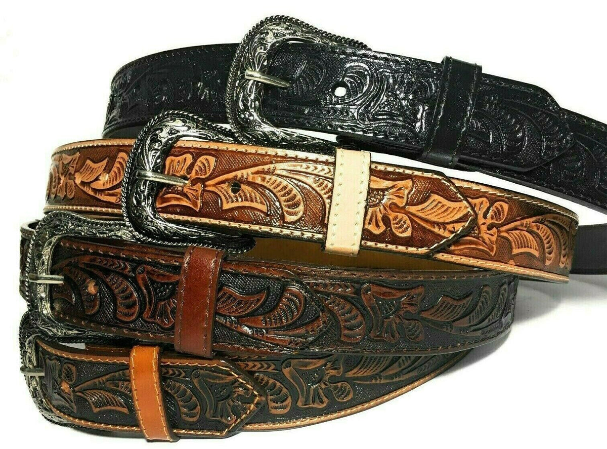 MRoyale™ Embossed Western Leather Belt | Floral Tulip, Cowboy Rodeo, 4 Colors mens belts MRoyale™ 