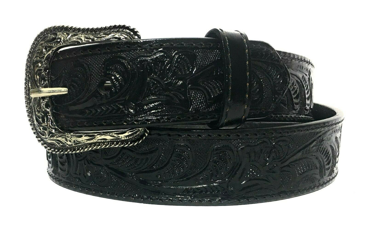 MRoyale™ Embossed Western Leather Belt | Floral Tulip, Cowboy Rodeo, 4 Colors mens belts MRoyale™ Black 32 